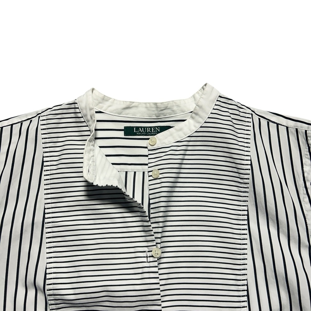 Lauren Ralph Lauren Womens Large White Navy Stripe Tunic Shirt Button Down Long - Picture 4 of 7